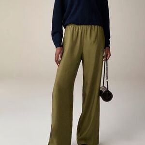 NWT J. Crew Stratus Pant in Textured Satin in Frosty Olive relaxed wide leg PL